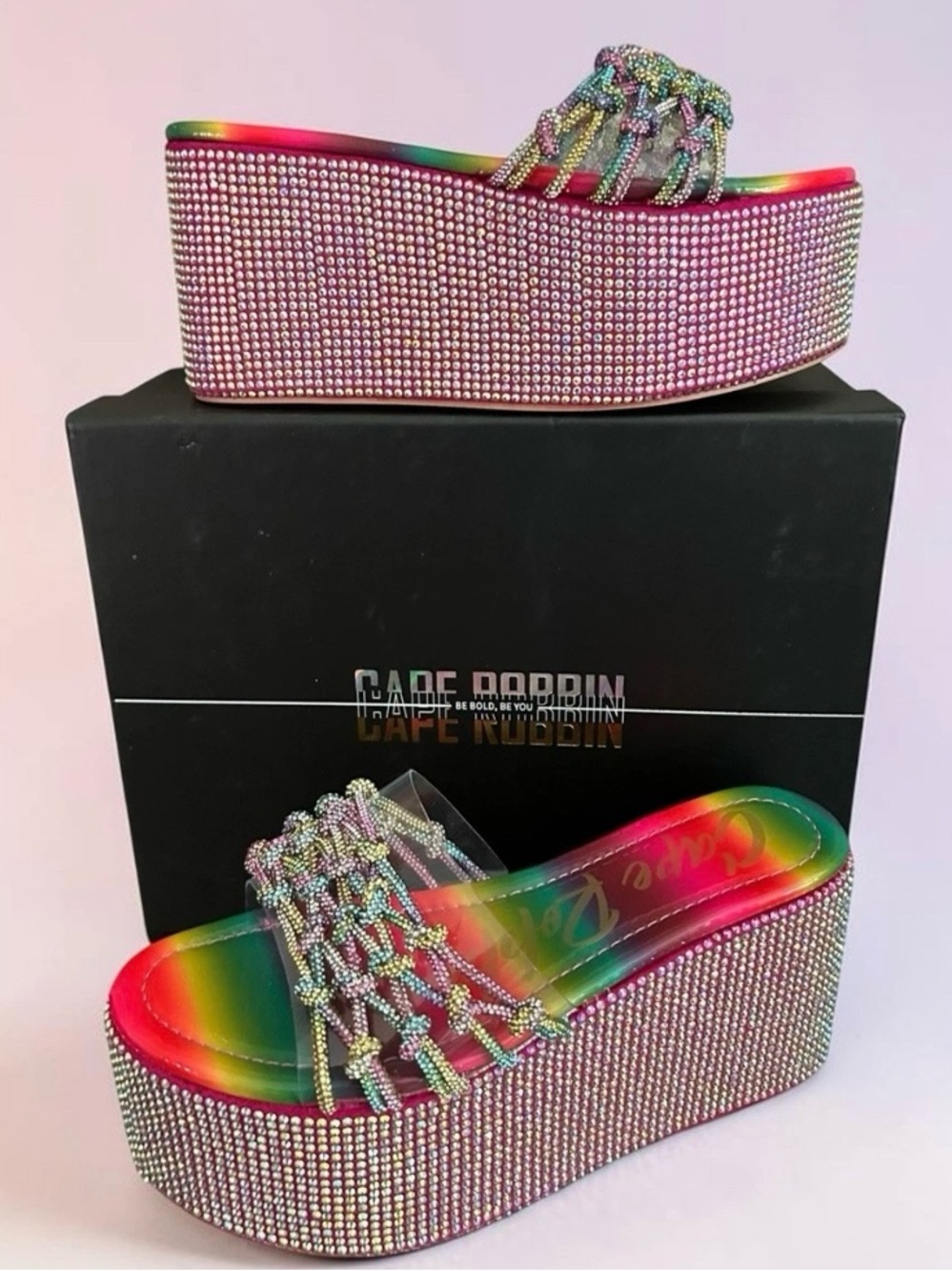 Cape Robbin Rainbow Crystal Platform Slide - Multicolor
